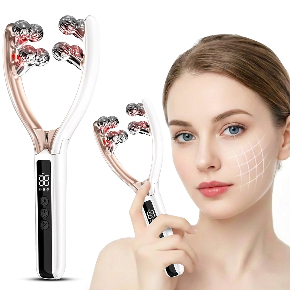 Wireless Face massager LED Facial Massager with V-Shape Roller Design for Jawline, 6 Light & Vibration Modes, USB-C Rechargeable